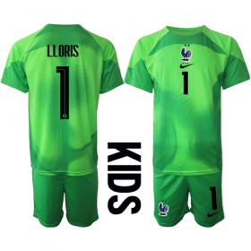 Frankrike Hugo Lloris #1 Målvakt Borta Kläder Barn VM 2022 Kortärmad (+ Korta byxor)